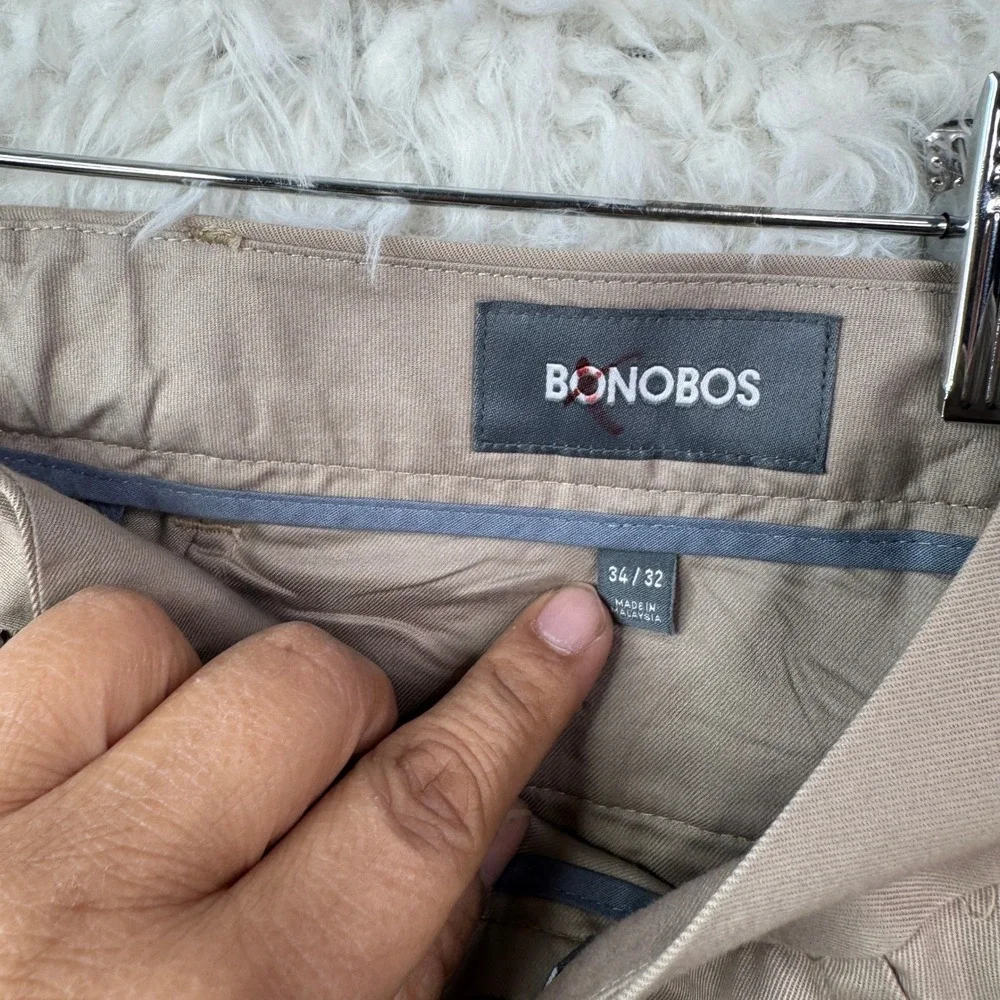 Bonobos Slim Fit Chino Pants 34x32 Tan Khaki Stretch Cotton Casual Preppy - Picture 3 of 11